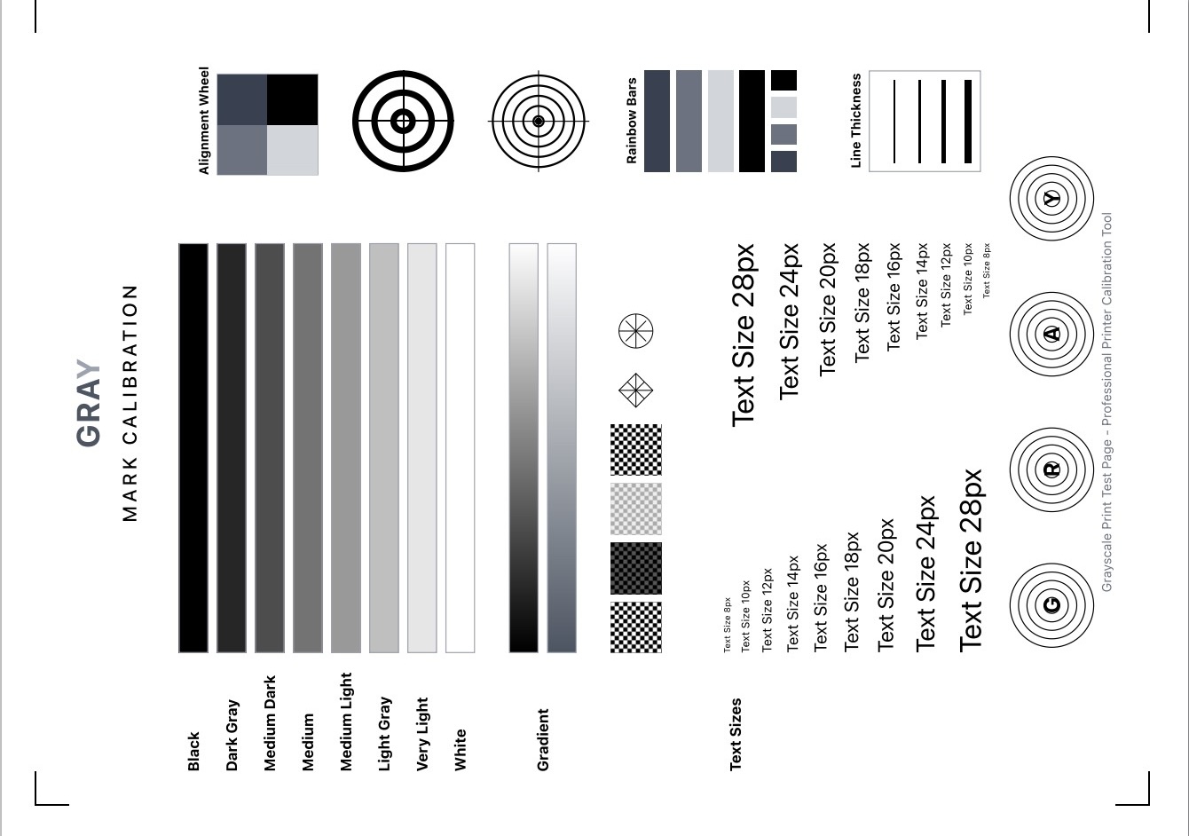 Black & White Printer Test Page thumbnail – check text clarity, grayscale gradients, and printer performance