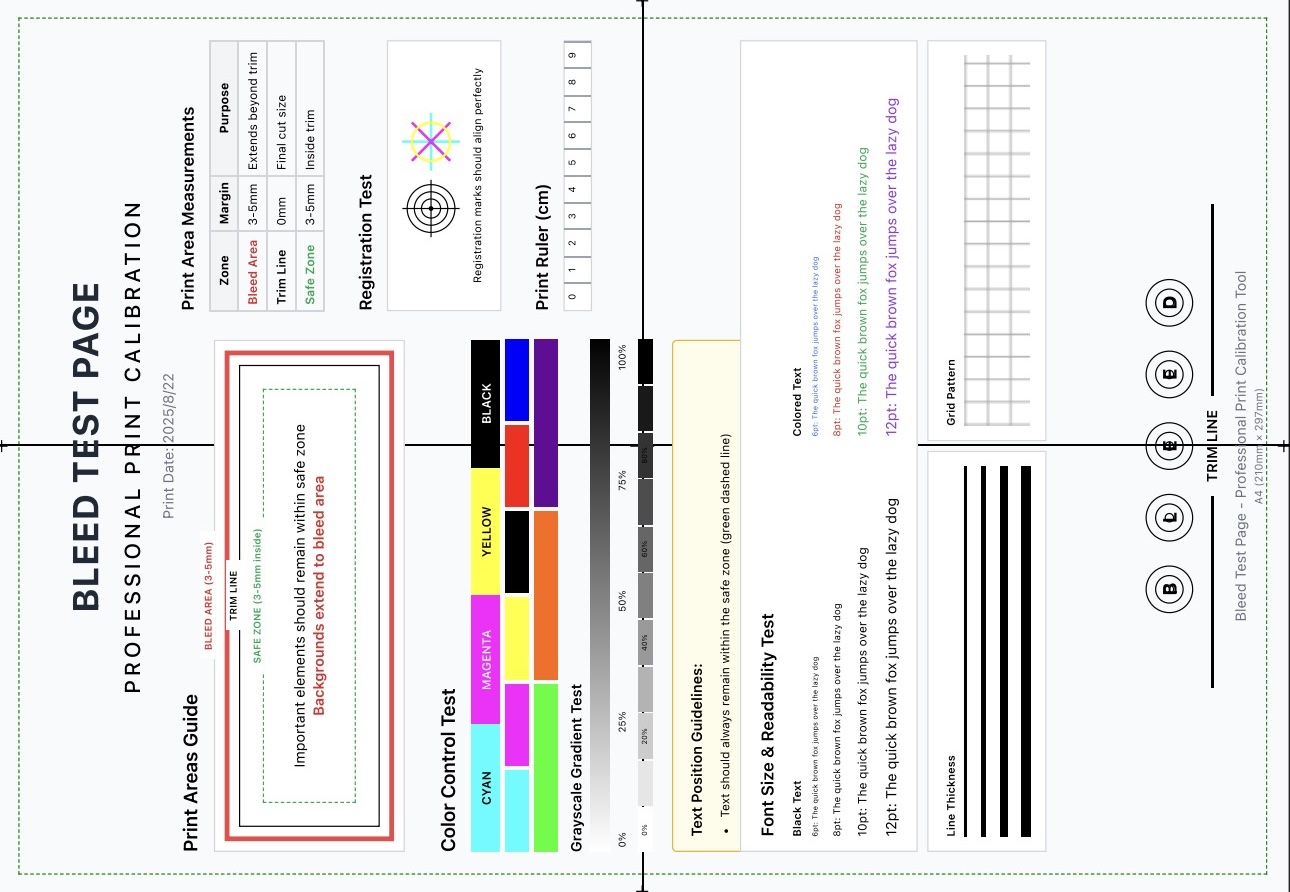 Bleed & Borderless Print Test Page thumbnail – check printer edge-to-edge printing, margins, and bleed