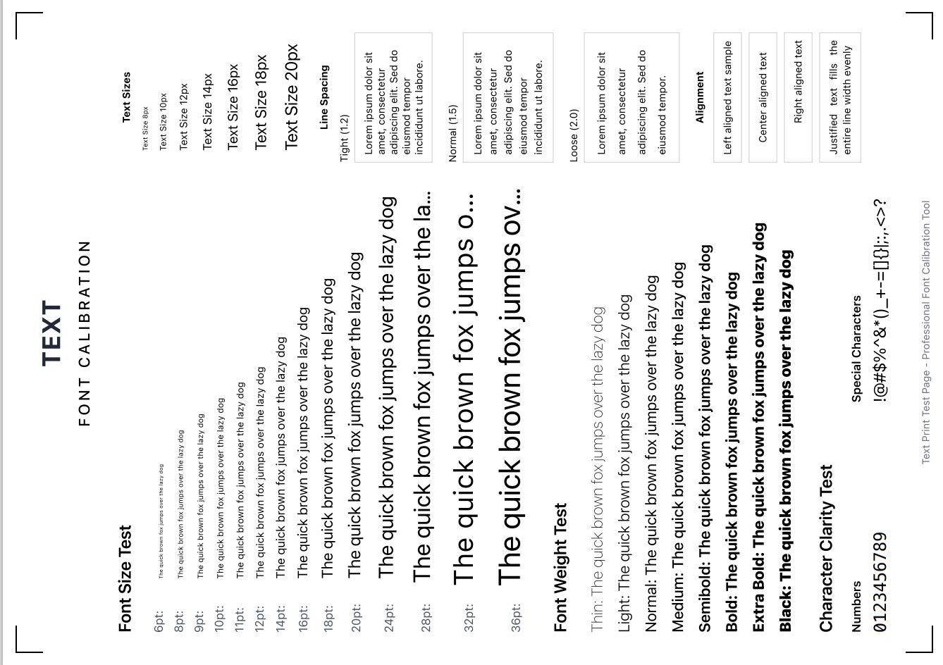 Text Printer Test Page thumbnail – check printer text sharpness, readability, and line spacing